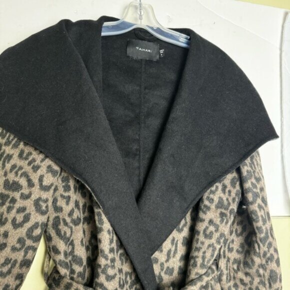 Tahari NEW Ella Leopard Animal Print Wrap Coat Wool Belt Shawl Jacket Pockets XL - Picture 6 of 16
